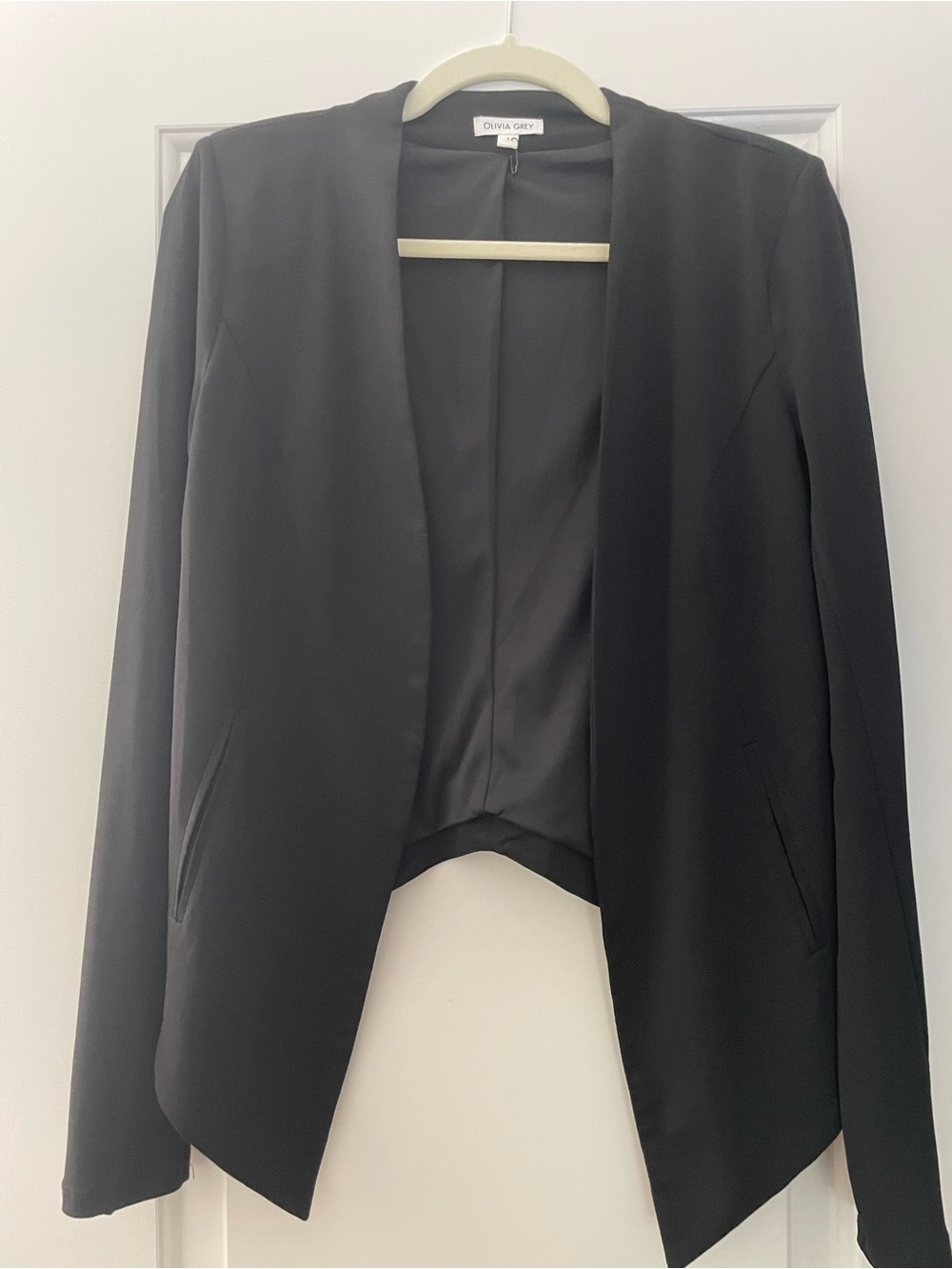 Olivia Grey Women's Black Open-Front Tuxedo style Blazer High Low hem size small - Picture 1 of 6